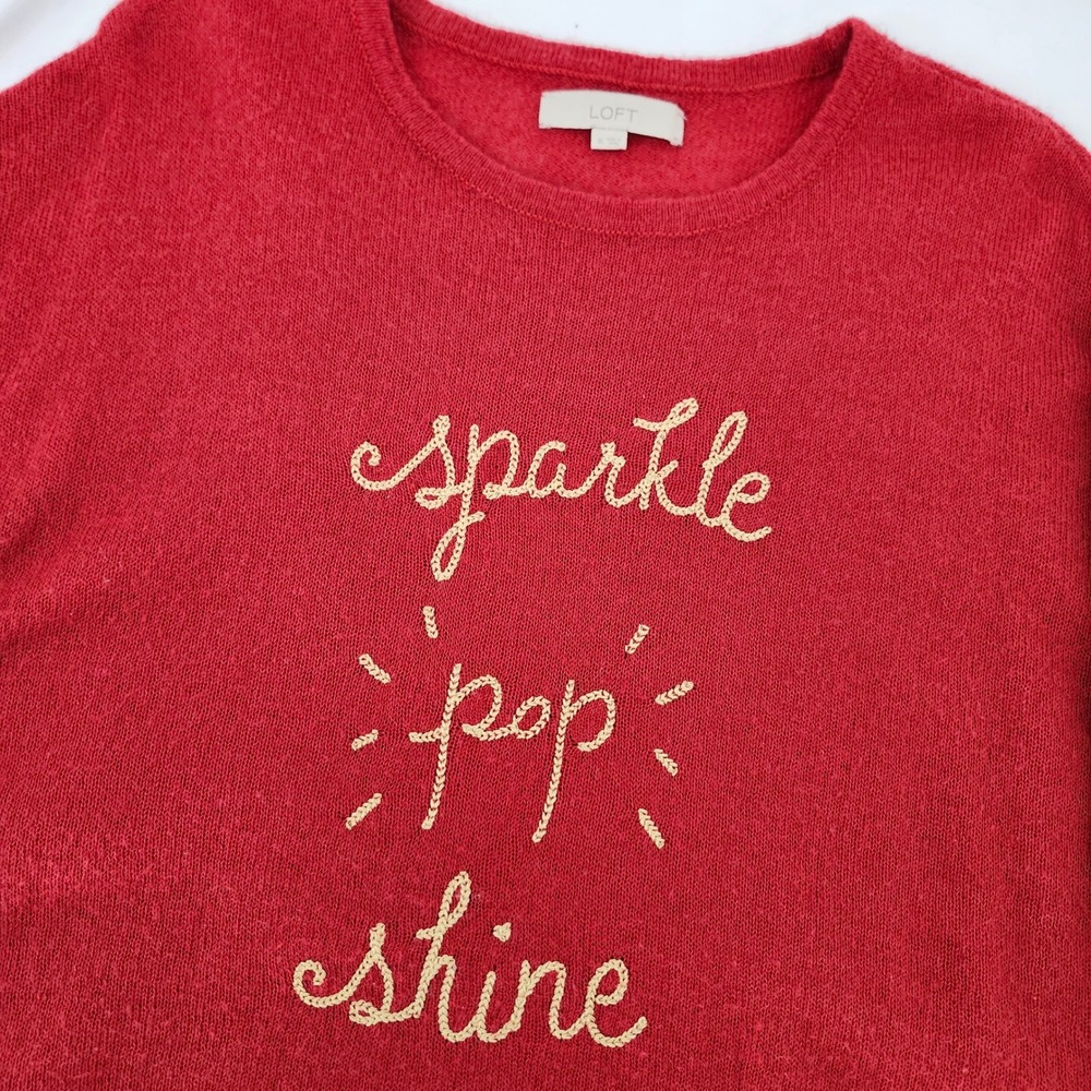 Loft Women Sweater Red Sparkle Pop Shine Sweater XL Holiday Festive Mohair Blend